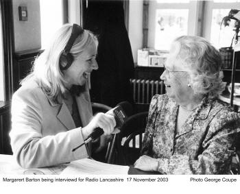 Margaret Barton being interviewed on Carnforth Station, by Radio Lancashire 17th November 2003 Photo George Coupe