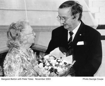 Margaret Barton with Peter Yates at Carnforth Station November 2003  Photo George Coupe