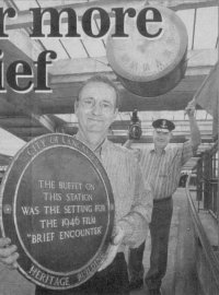 'Friends of Carnforth Train Station' Peter Yates (front) and Jim Walker show off some railway memorabilia at the opening of the Tourist Information Centre.